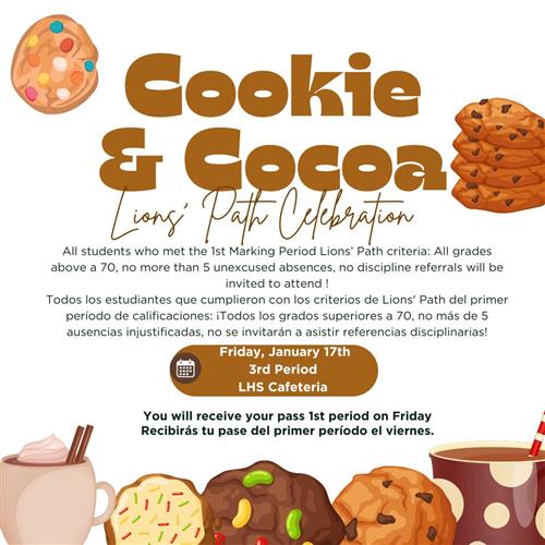 1st Marking Period Incentive- Cookies and Cocoa
